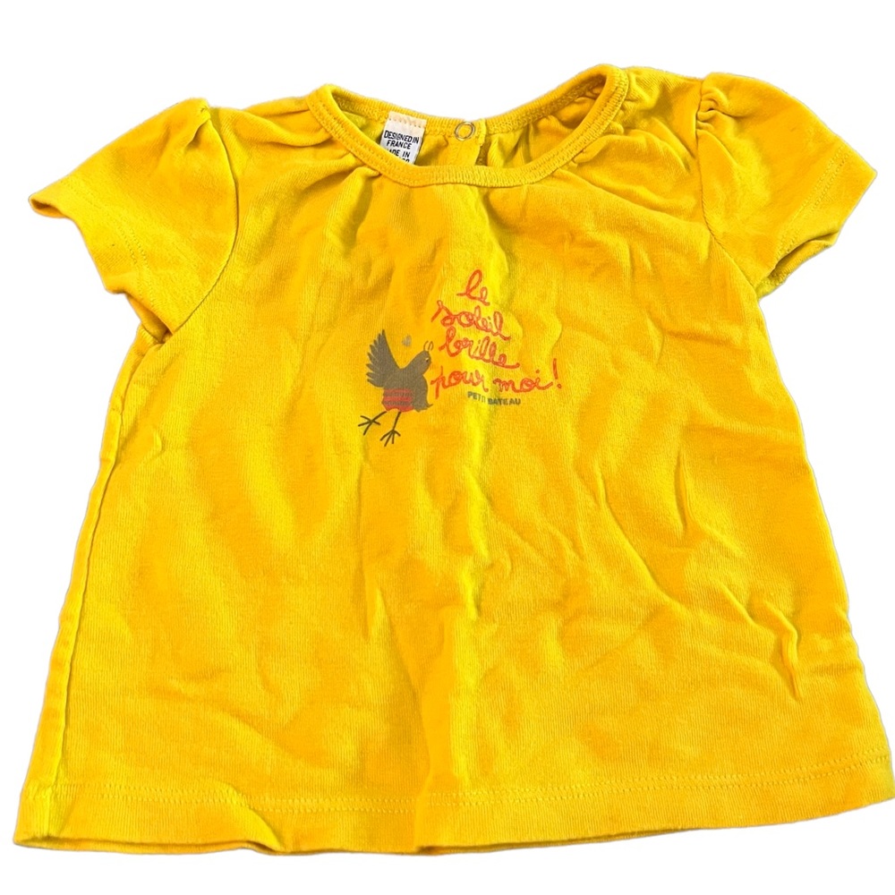 Petit Bateau Bird T-shirt, Yellow, Baby Girl 6m - Picture 1 of 5